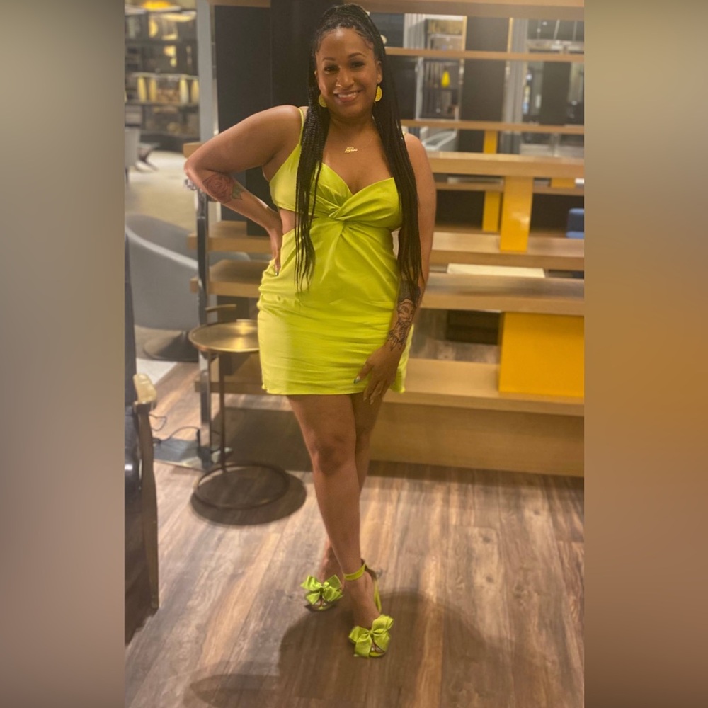 Zara neon green cut out dress